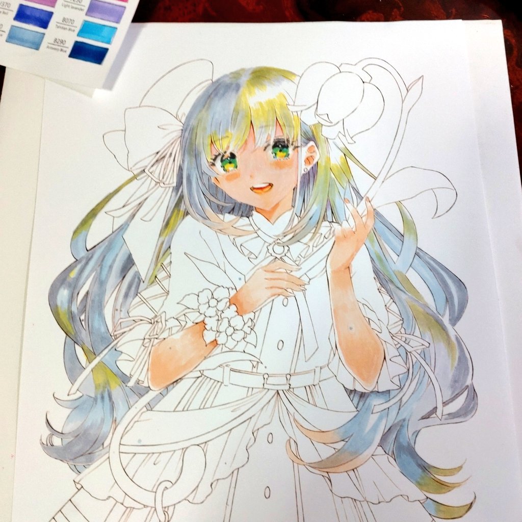 髪と目が塗れました😊✨🎨#wip #ohuhu #アルコールマーカー　#イラストメイキング
