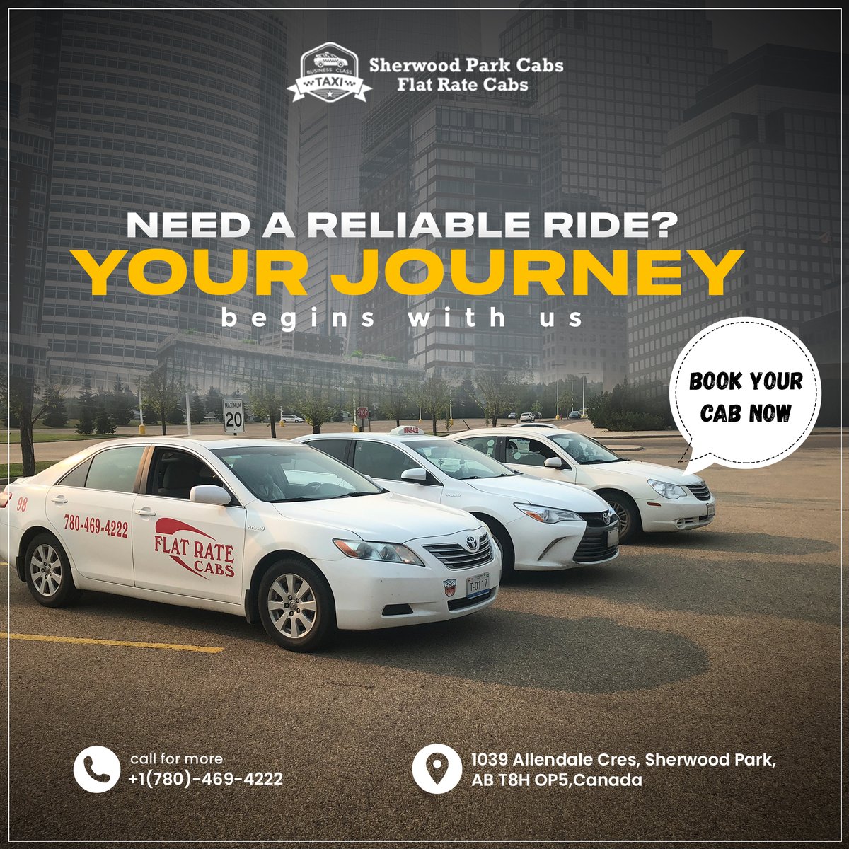 NEED A RELIABLE RIDE?
Your Journey begins with us!

BOOK NOW!
☎ +1(780)-469-4222

#reliableride #journeywithus #ReliableTransport #TravelWithUs #YourRideAwaits #HassleFreeTravel #AffordableRates #SmoothRides #BestTaxiService #SherwoodParkTaxi #flatratecabs #sherwoodparkcabs