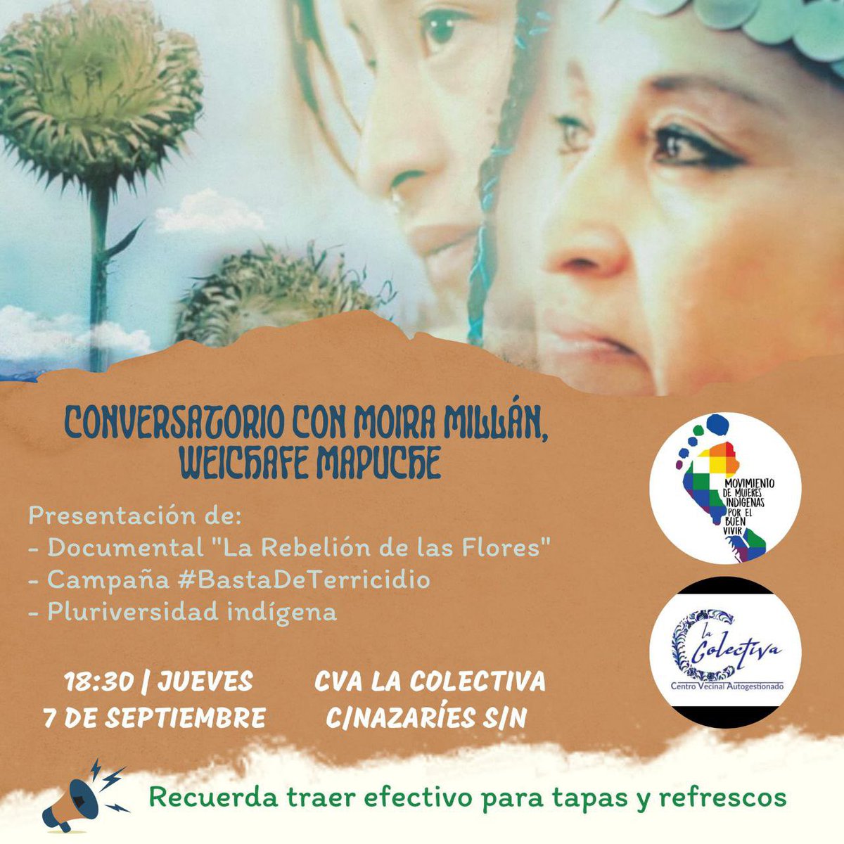 ✊🏾🔥*PROYECCION Y CONVERSATORIO CON MOIRA MILLAN EN LA COLECTIVA* ✊🏾🔥

Con mucha emoción queremos contarles que *contaremos  con la presencia de  Moira Millán en Granada* en un evento ¡al que no podés faltar!
Moira es una mujer indígena de la nación mapuche, escritora,