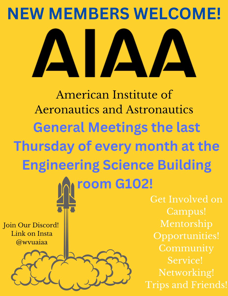 griffinwvu's tweet photo. First @wvustatler @WvuAiaa  meeting this Thursday (8/31)! https://t.co/5SYkuNZIxA
