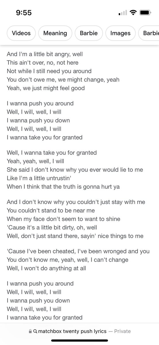 The Matchbox 20 lyrics the Ken’s sing in Barbie…and Rob Thomas thinks it’s a homage. Jerk.  #barbie #matchbox20