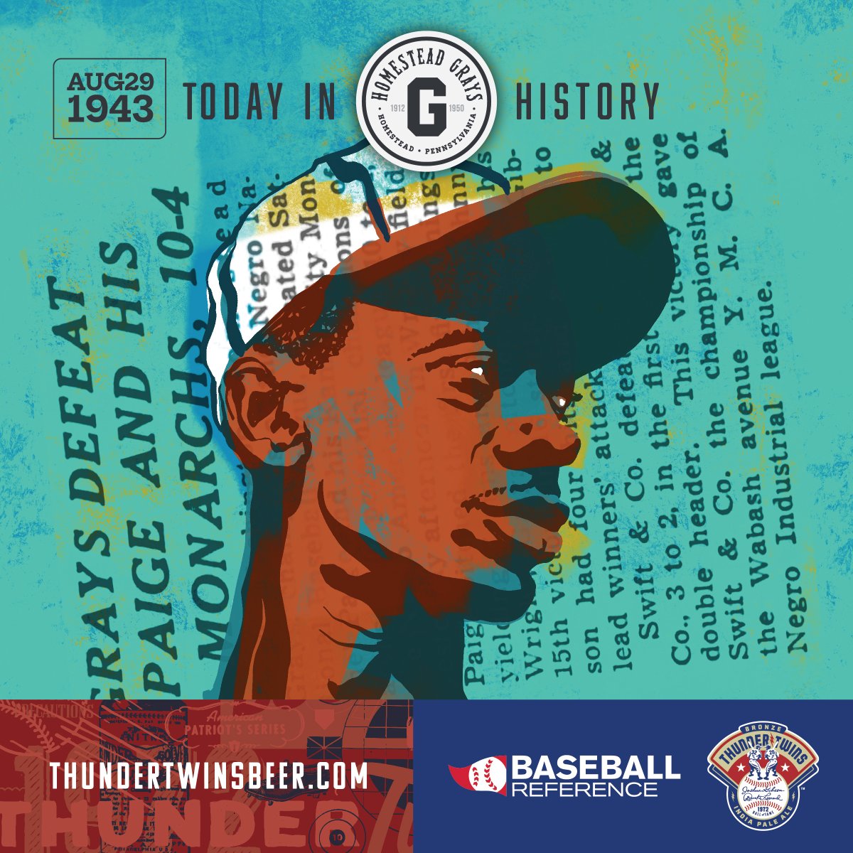 BL_ASHE's tweet photo. On this date in #HomesteadGrays History Sponsored by @baseball_ref. 8.29.1943. The Thunder Twins and the Grays steamroll over the great #SatchelPaige and his #KCMonarchs. Help tell #NegroLeagues History! https://t.co/82SrOXk2JO #PintswithPurpose #IPA #Beer https://t.co/FsSuWOpx4g