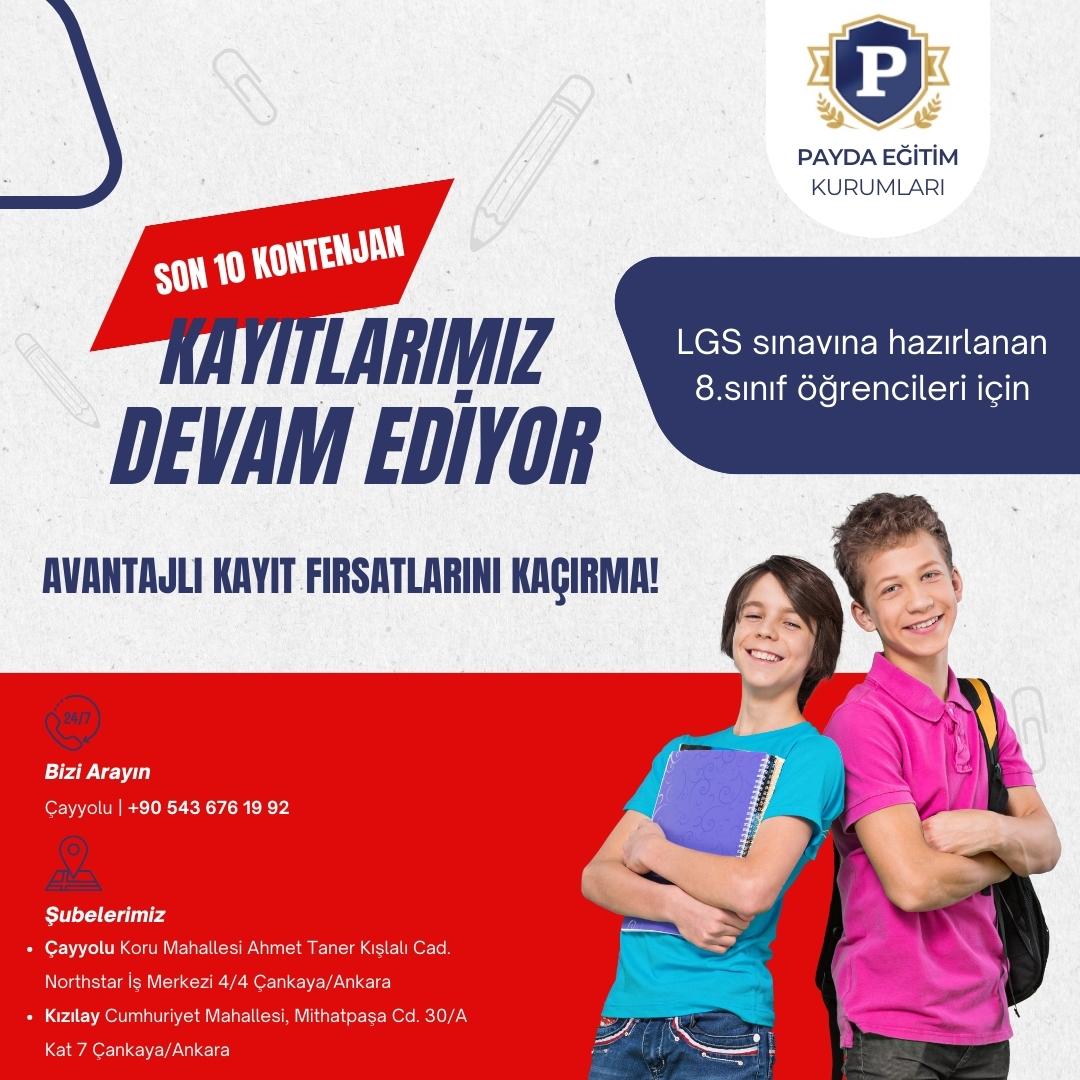 PaydaCayyolu's tweet photo. LGS, 8.Sınıf öğrencilerin dikkatine !!!
Kayıtlarımız devam etmektedir. 6-8 kişilik sınıflarda sizde yerinizi ayırtın. Kontenjanlarımız sınırlıdır .
Hemen bize ulaşın! 
.
☎ +90 543 676 19 92
.
📧 info@paydaegitimcayyolu.com
.
#BizimleMümkün https://t.co/11eOI6Nr58