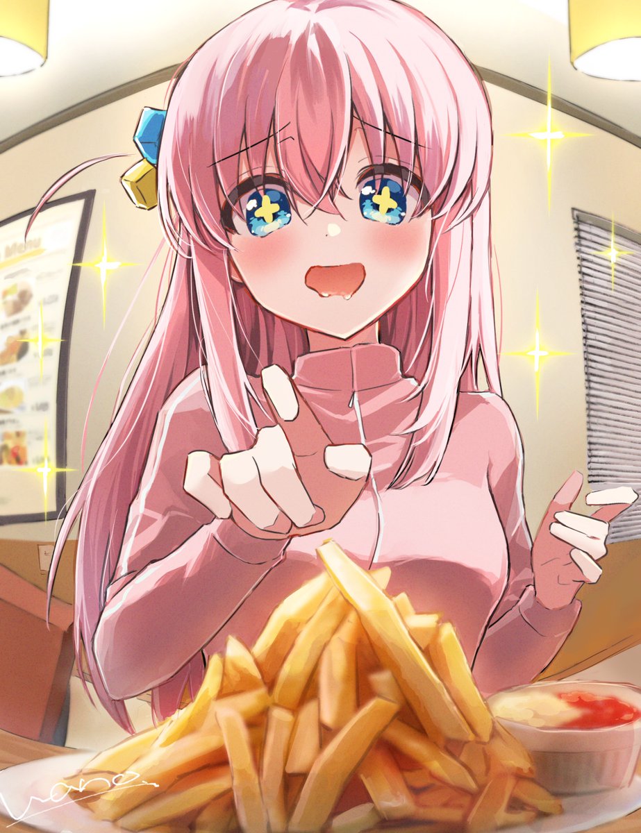 wano49's tweet photo. 揚げたてのポテトはラッキー🍟✨

#ぼっち・ざ・ろっく 
#後藤ひとり #再掲 https://t.co/vhnMpZByfS