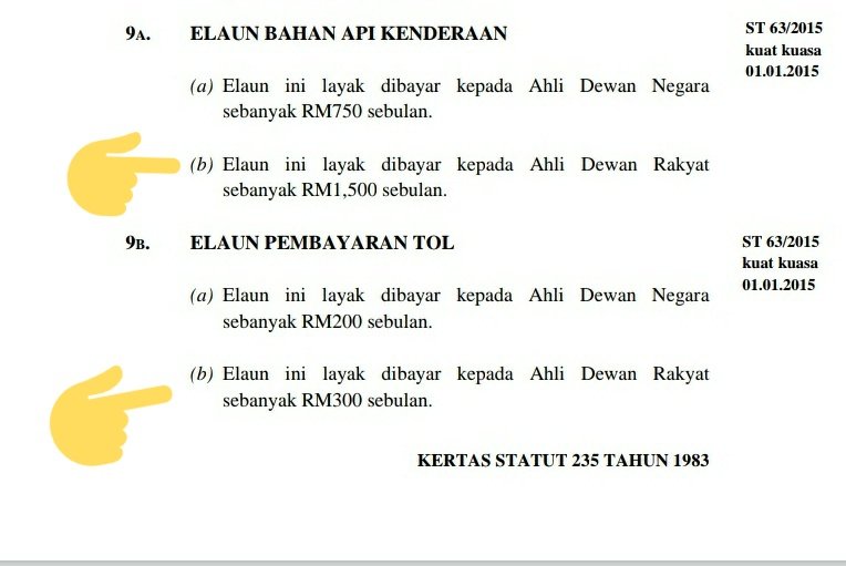 datukhensem's tweet photo. Tahukah anda selain mendapat elaun bulanan sebanyak RM16,000  sebulan &amp; elaun sidang RM400/hari, Ahli Ahli Parlimen Malaysia yang disayangi semua jugak mendapat elaun minyak, tol, bil telephone, elaun pakaian rasmi, blacktie, elaun beli komputer dan macam macam lagi.

Best kan! https://t.co/8Nqw8JowLy