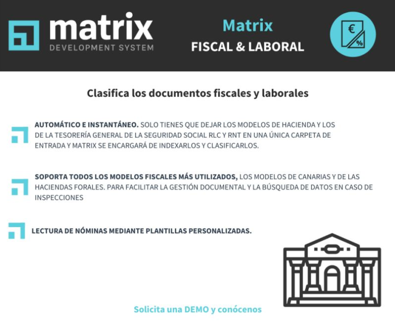 DifsAutoForm's tweet photo. Matrix #Fiscal &amp; #Laboral permite clasificar automáticamente los diferentes documentos fiscales y laborales.

Solicita tu demo y conoce nuestra solución #MatrixFiscalLaboral 📷https://t.co/SLPHDzRn1n

#matrixdv #transformacióndigital #soluciones #software #asesorías https://t.co/1GirkvcoXr