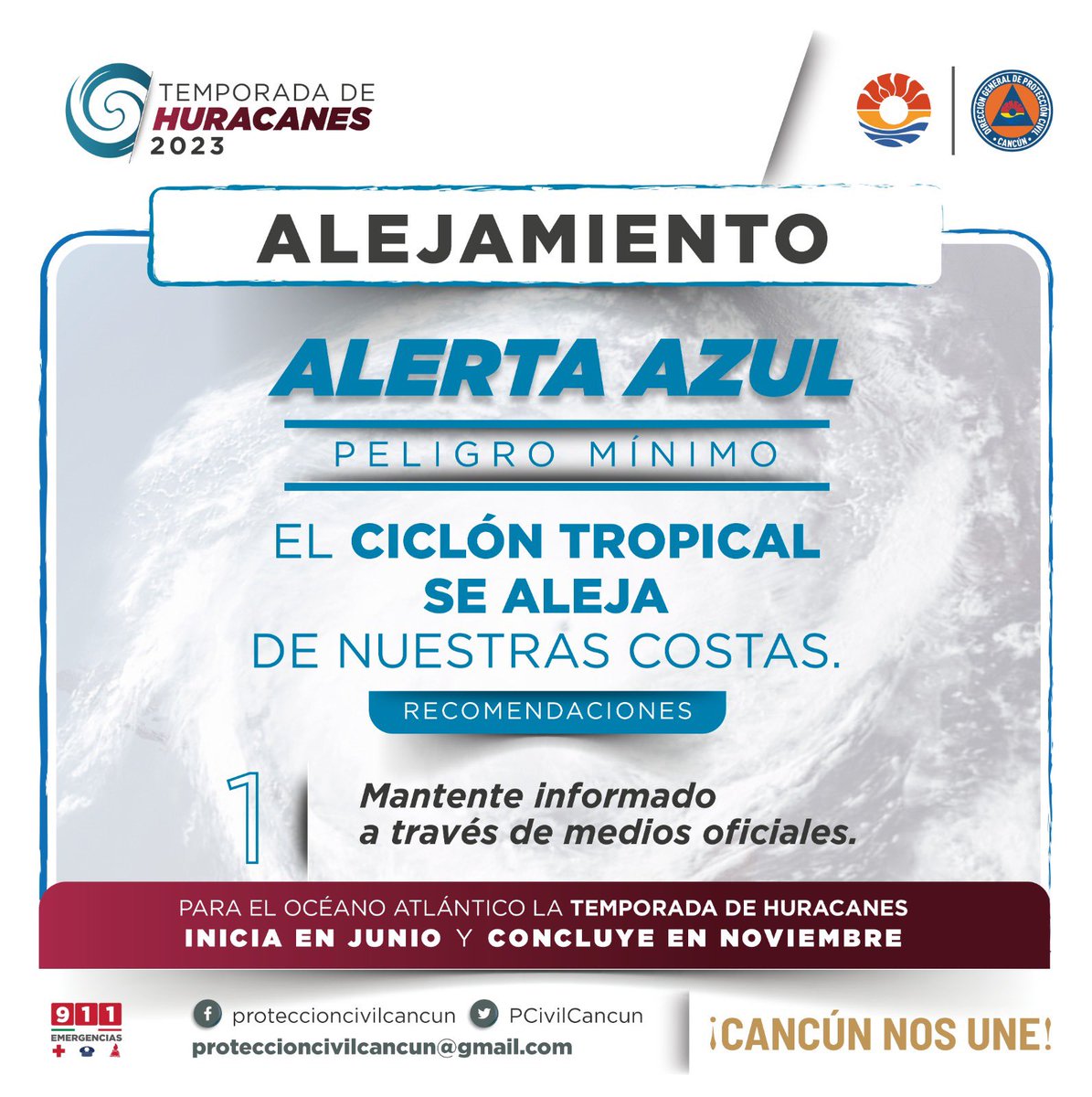 📢 TORMENTA TROPICAL IDALIA
28-08-23      Océano Atlántico

🔵 Alerta azul de alejamiento. 
Por lo que se exhorta a la población a estar atentos a los avisos del SMN y seguir las indicaciones de las autoridades. 

Toma tus precauciones ☔🚗🚌🚮

#CancúnNosUne