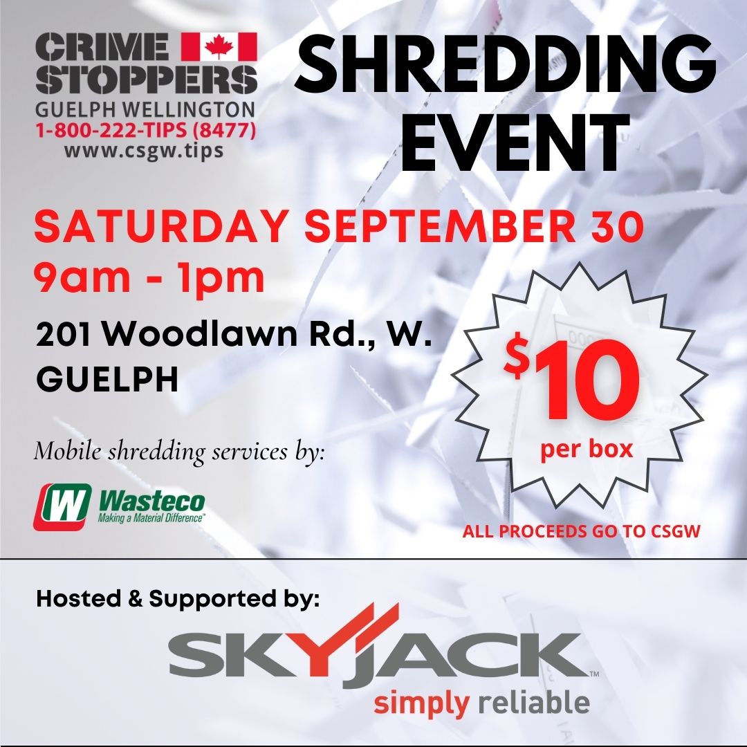 CSGWtips's tweet photo. HERE is all the info on our upcoming #ShreddingEvents in #MountForest & #Guelph
Share with your contacts to protect them from #IdentityTheft
Which location are you going to?
Thank you @DeryckWest @DesjardinsINS #robertjcottell #theCooperators @SkyjackInc for supporting us. https://t.co/MnJbwc5b8z