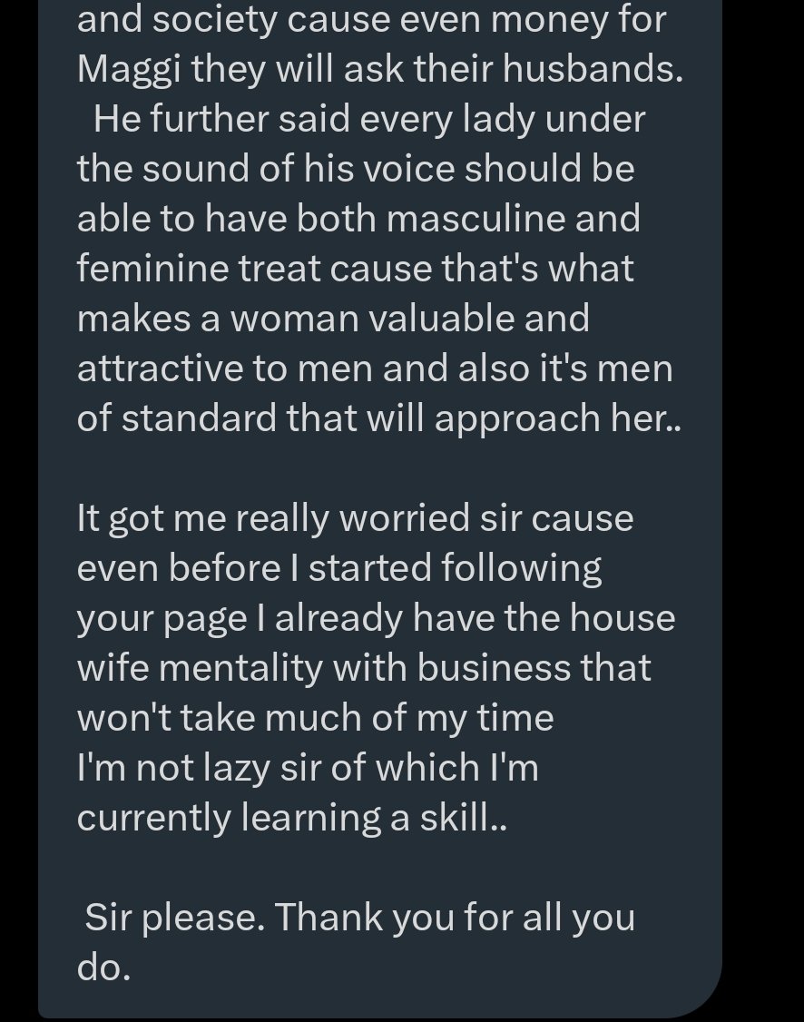 jon_d_doe's tweet photo. I disagree with the pastor.

Any wife and mother that is not contributing a dime but playing her roles effectively and efficiently, is never a liability to her husband or the society.

A wife is a help meet.

What men must look out for are:

1) her family background
2) Who raised https://t.co/7VGgo2rPHT