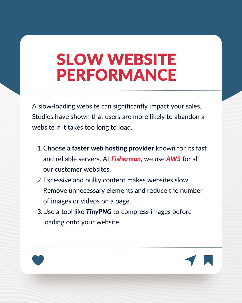 FishermanWeb's tweet photo. Struggling to convert visitors into customers?

The culprit might be your website's user experience. Poor performance, mobile responsiveness, and difficult navigation turn off potential customers.  Here's how to improve it:👇

#smallbusiness #webtraffic #userexperience https://t.co/XzFtJYMc7i
