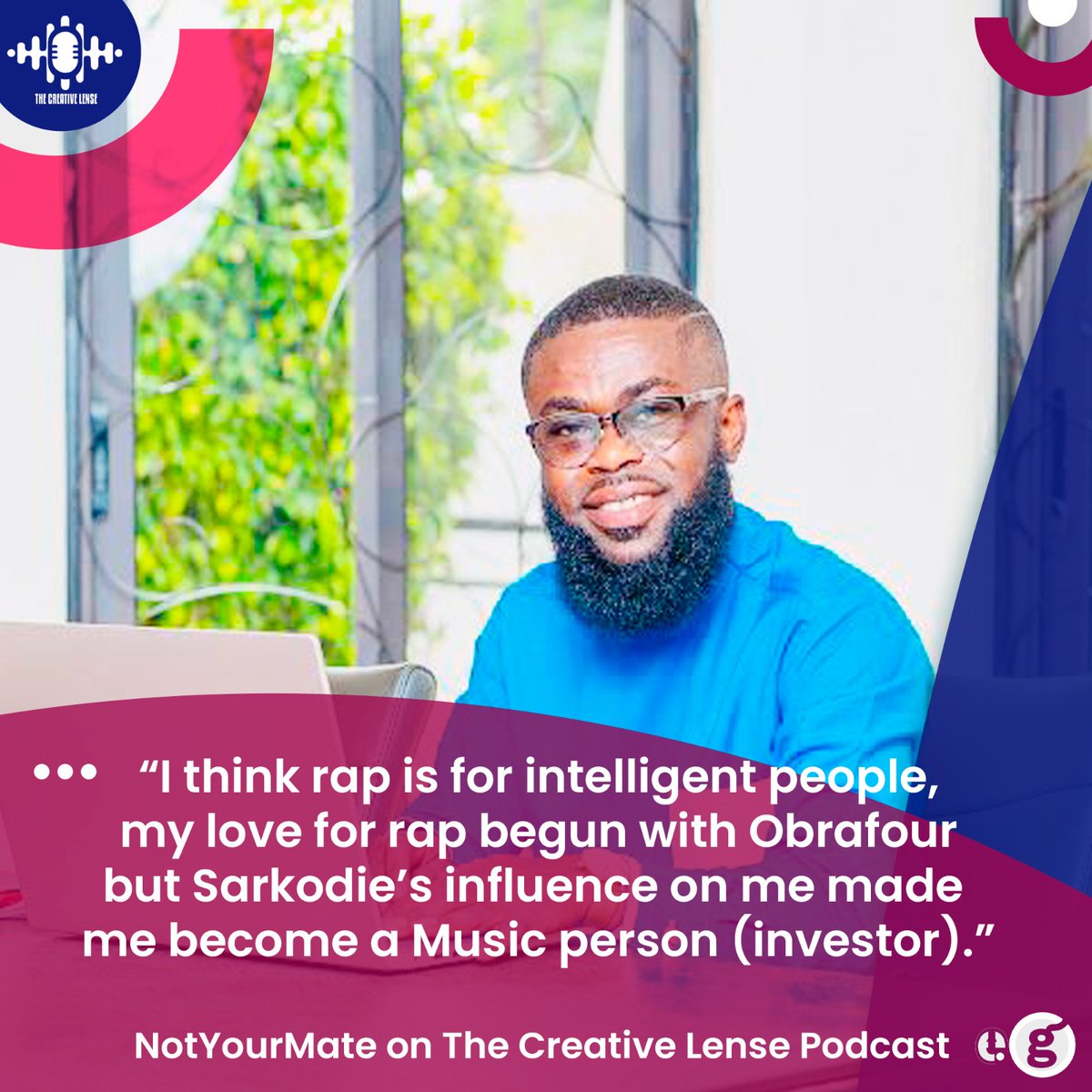 eg4consult's tweet photo. "I think rap is for intelligent people, my love for rap begun with Obrafour but Sarkodie's influence on me made me become a Music person(investor)".
@not_yourmate on @TheCr8iveLife
#TCLPod #TheCreativeLense
Listen to the full podcast on Spotify
https://t.co/TFW4FGYXrx https://t.co/8KWM7KEt5g