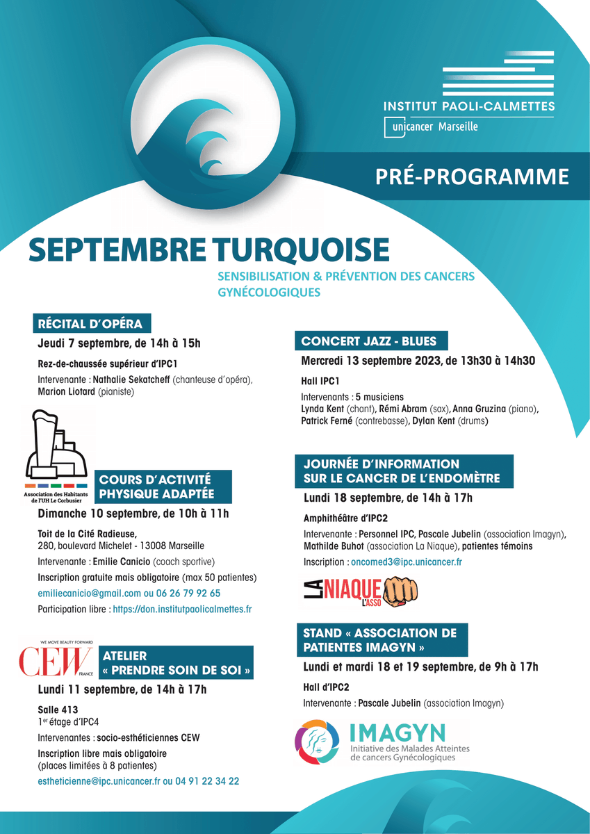 paoli_calmettes's tweet photo. 👉Dans le cadre de 🔵SEPTEMBRE TURQUOISE 🔵, @paoli_calmettes déploie un programme complet d’actions de sensibilisation et d’information sur le campus ou en extérieur, le tout gratuitement pour ses patientes, du 7 au 30 septembre 2023 📆

 #SeptembreTurquoise #imagyn #gynecology https://t.co/01XEoEa7Hl