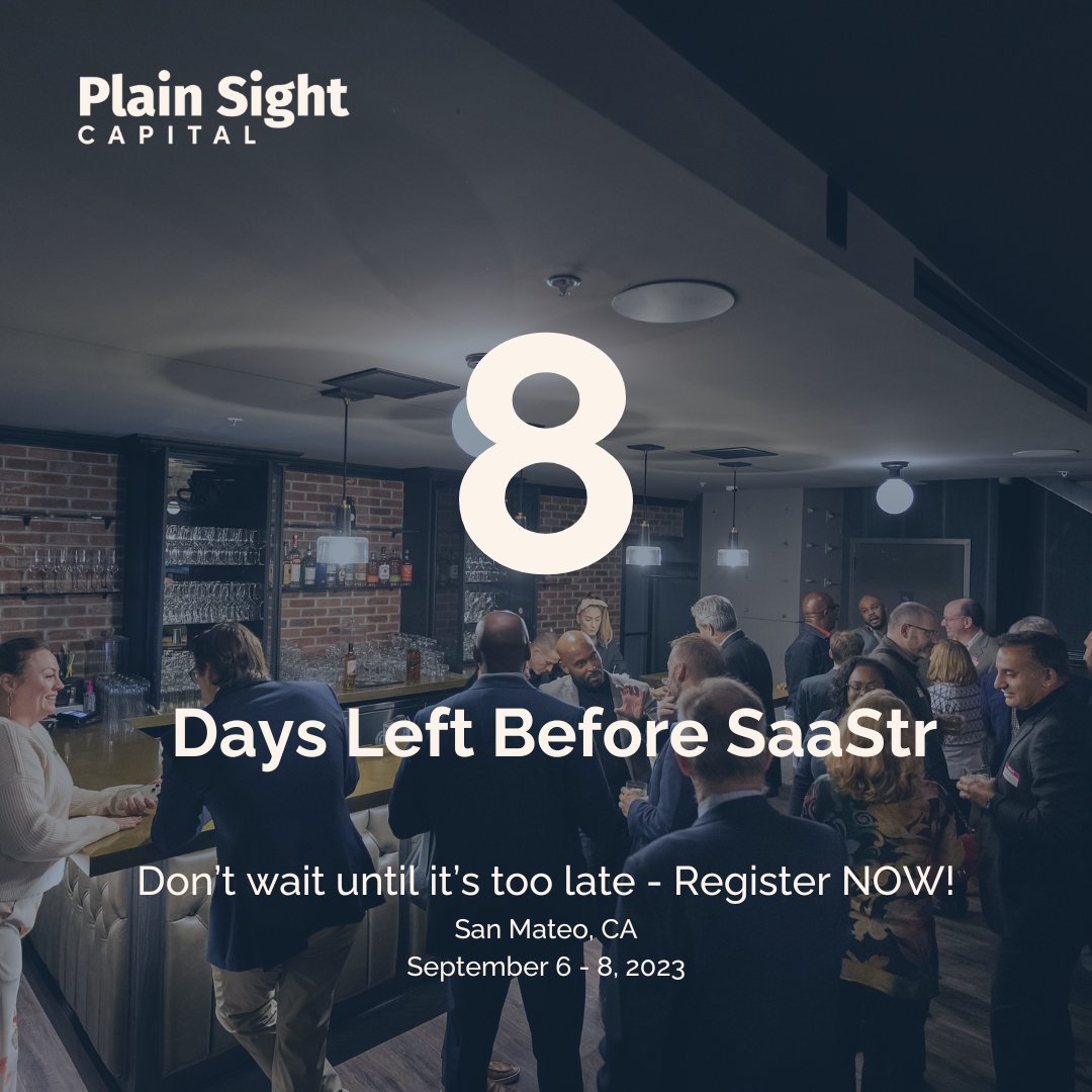 SaaStr Annual 2023 is almost here. Join Plain Sight Capital for a networking Happy Hour!

Meet and connect with startup founders and investors over drinks and appetizers!

Register NOW!

lnkd.in/dUXXATnc

#saastrannual #venturecapital #investors #startup #founders #b2bsaas