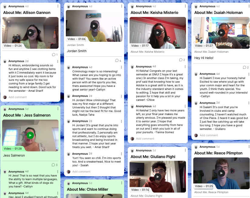 mimsPR's tweet photo. This college cohort is getting to know each other! We can still "meet and greet" in an online class, thanks to our @Padlet sharing wall and our 90-second videos. #MimsPR #ThisIsMasonCOMM
@masoncommdept @GMU_PRSSA https://t.co/twRzcu9yxB