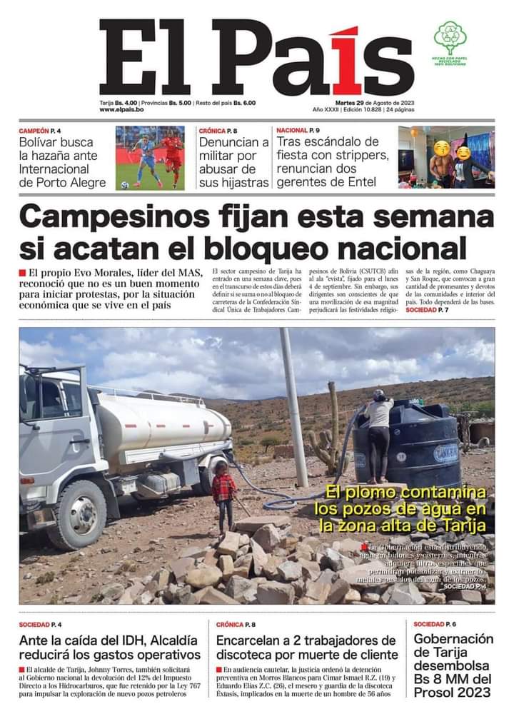 medio_diario's tweet photo. Buen día.
Le invitamos a revisar las #portadas de los #periódicos de hoy, 29 de agosto de 2023.
@LaRazon_Bolivia
@Diario_ElDia
@elpaisbo
#ContraParte
@ContraParteB https://t.co/CvCL7uaTqW
