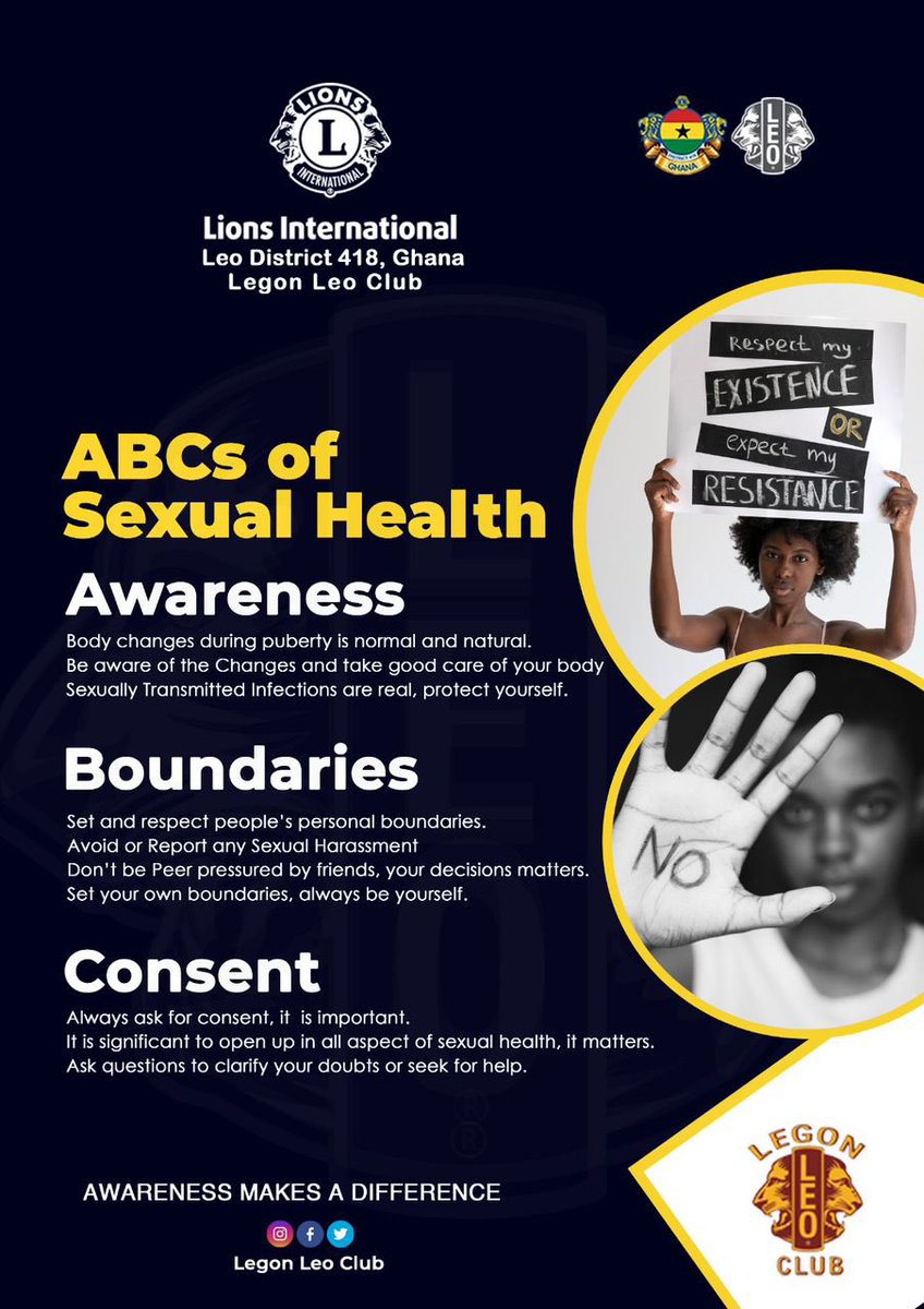'Empower yourself with knowledge and take charge of your sexual health. Open dialogue, regular check-ups, and practicing safe and consensual relationships are key”. 
#lionsinternational #lionsclubsghana #legonleoclub #weserve #sexual