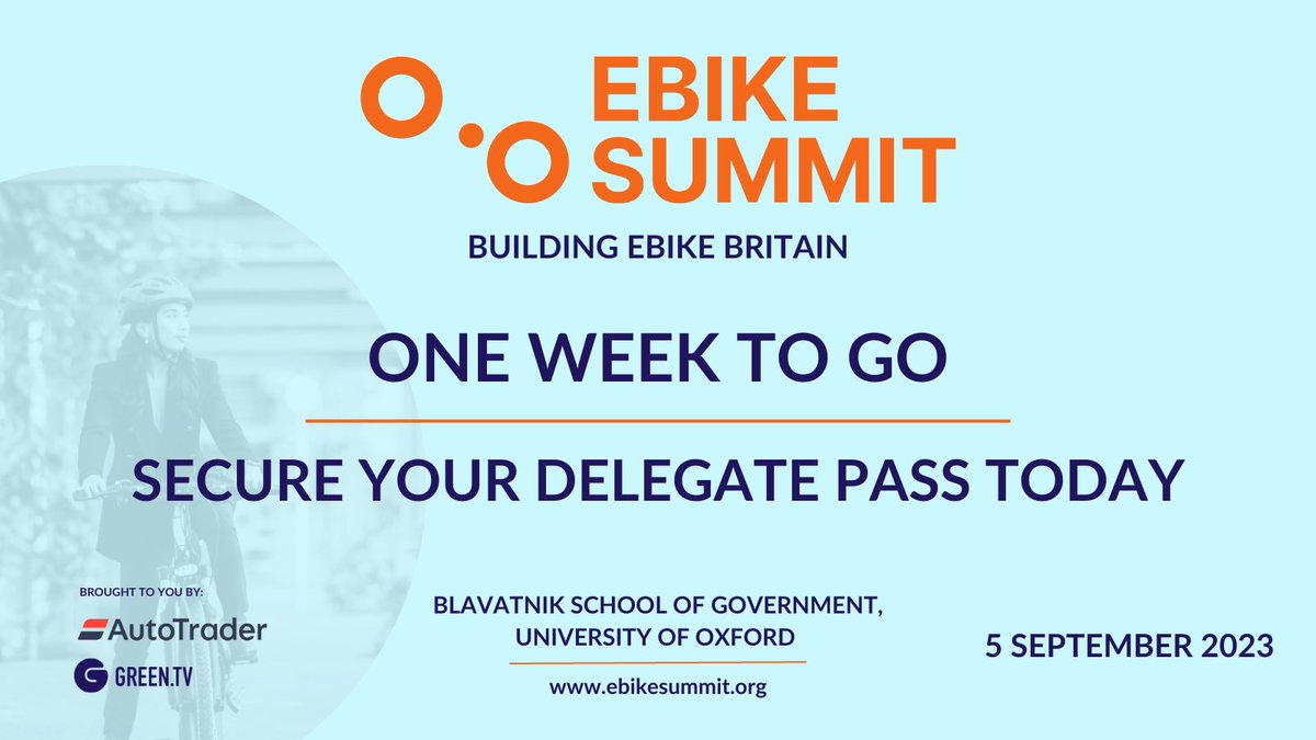 EBIKE SUMMIT is just a week away! Join us to shape EBIKE Britain with industry experts. 

Secure your spot now: ebikesummit.org/delegate-pass

#EBIKESUMMIT #EBike #ECargoBike #EMobility #UrbanTransport #FirstMileLastMileLogistics #SustainableTransport #NetZeroTransition