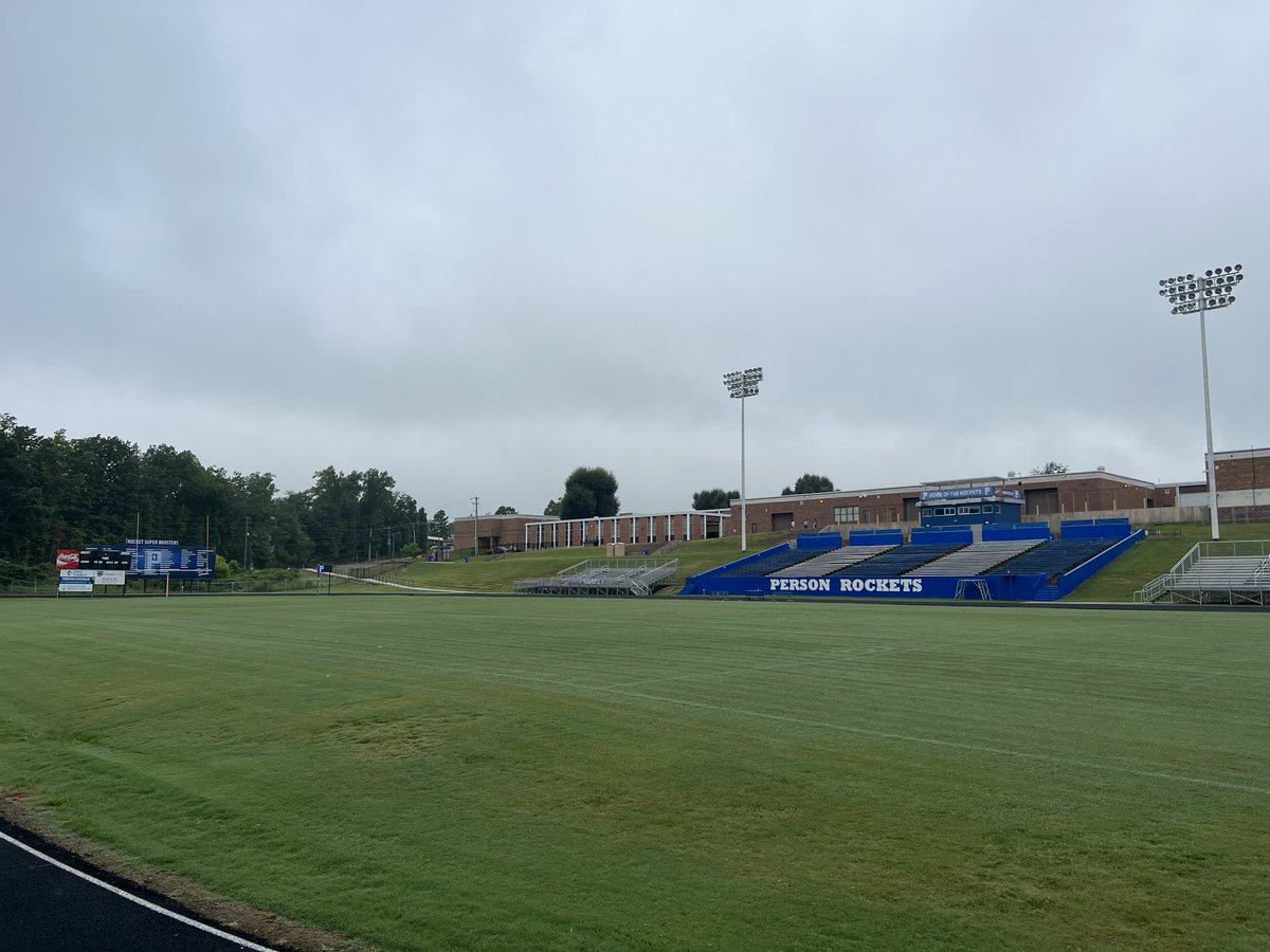 Calm, grey morning at Person High School today. Had an insightful chat with <a href="/SmithCthecoach/">Carl Smith</a> about the Rockets, who are 2-0 for the first time in more than a decade. 

Person takes the 35-minute trip down to County Stadium for a matchup with Northern Durham Friday.