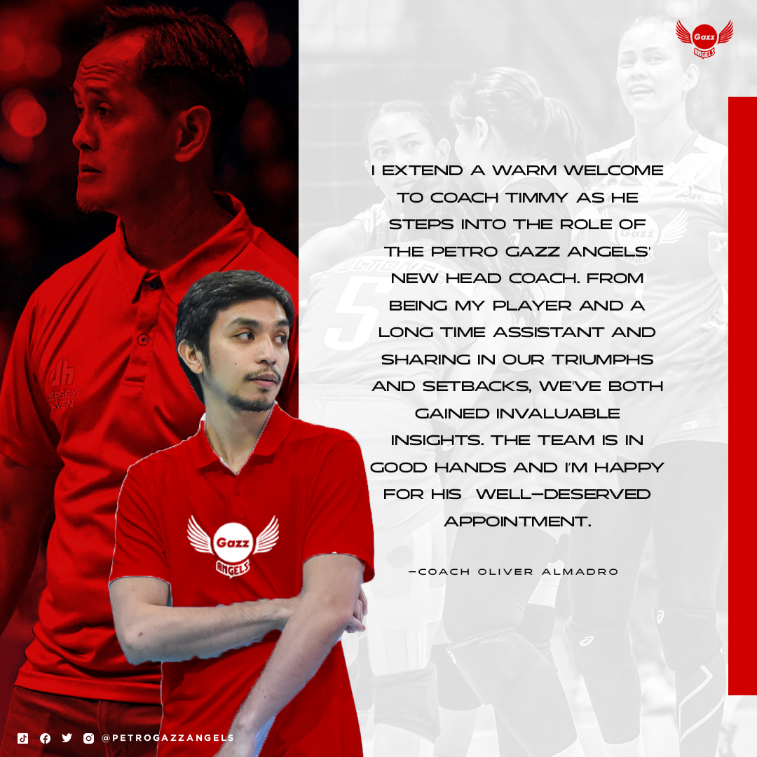 Welcome to Petro Gazz, Coach Timmy Sto. Tomas!

Coach O extends his best wishes to his former player, who has now taken the reins as the leader of the Petro Gazz Angels. Good luck on this exciting new journey!

#GazzedUp #Refueled2023