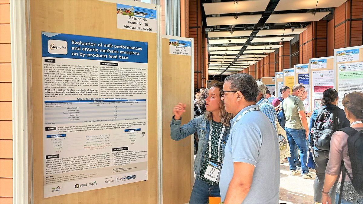InstitutElevage's tweet image. 🔴 #EAAP2023 | Poster
Évaluation perf laitières + émissions méthane entérique sur une ration à base coproduits
✅ Projet #COPRAME
Essai ferme expé de la Bouzule
🔸 Perf laitières &amp;amp; méthane entérique = 0 effet
🔸 Tps de travail = -30 min/jour
Avec Mathilde Jouffroy
#IdeleEAAP2023