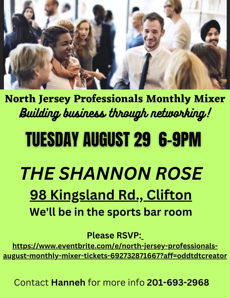uslnj1's tweet photo. North Jersey Professionals Montgly Mixer tonight 6 to 9pm in Clifton for more info see flyer #cliftonnj #networking #tonight #tuesdayvibe #uslnj1 https://t.co/dVu5uZGAHh