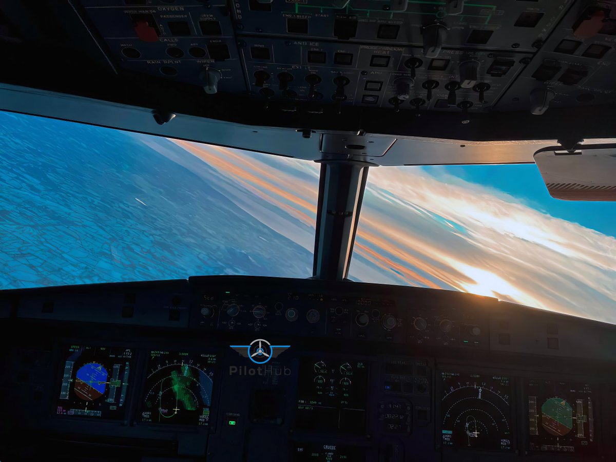The awe-inspiring sight of a sunrise from the jumpseat of an A320. 🌅✈️ Thanks to our community member for this captivating snapshot! How would you caption this beauty? 

#PilotHub #JumpseatJourney #SkyCanvas #A320Magic