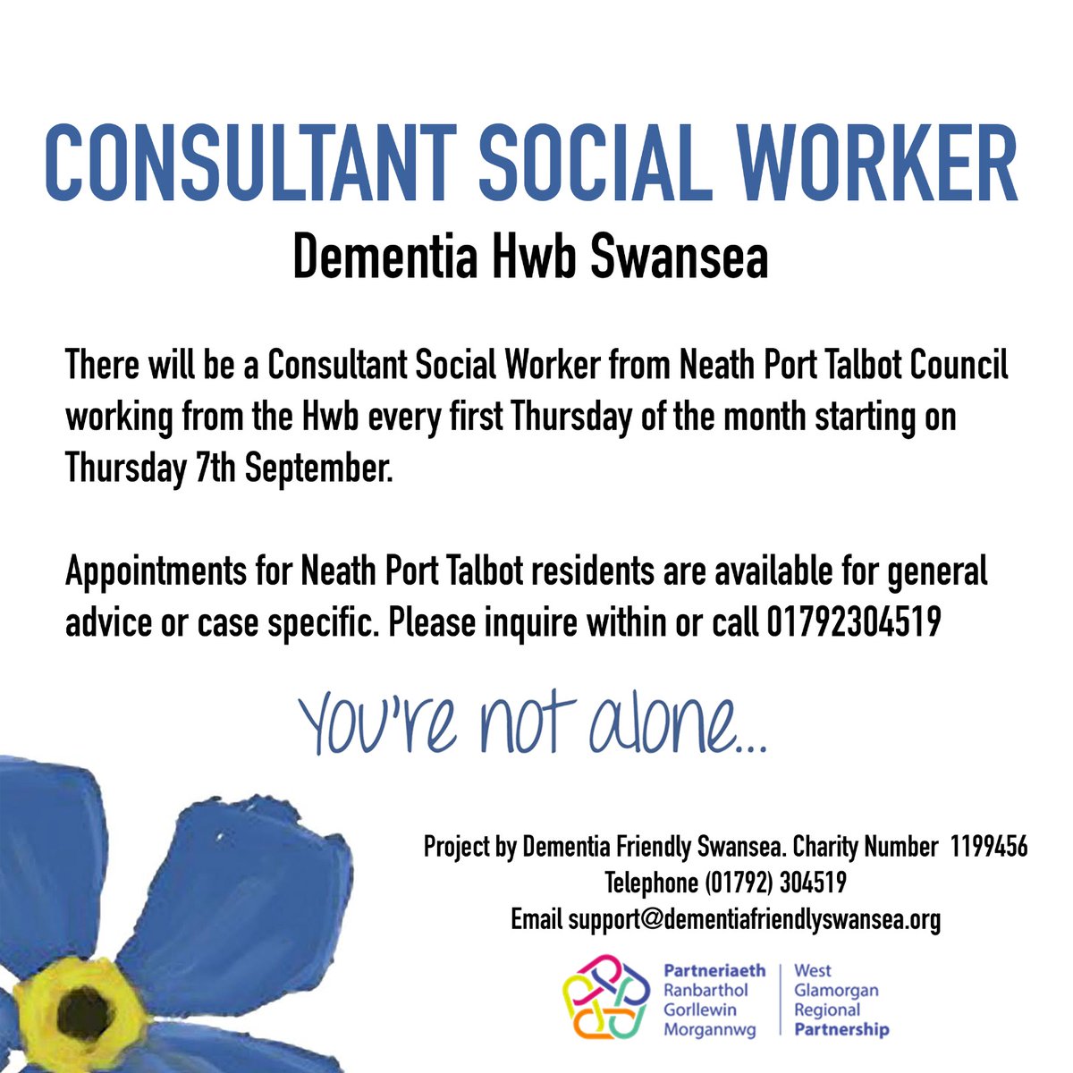 Dementia Hwb Swansea (@dementiahwb) on Twitter photo There will be a Consultant Social Worker from <a href="/NPTCouncil/">Neath Port Talbot Council</a> working from the Hwb on Thursday 7th September. They will be able to offer advice on your case and also be available for general queries too. Call 01792 304519 to book an appointment #neathporttalbot #dementia There will be a Consultant Social Worker from <a href="/NPTCouncil/">Neath Port Talbot Council</a> working from the Hwb on Thursday 7th September. They will be able to offer advice on your case and also be available for general queries too. Call 01792 304519 to book an appointment #neathporttalbot #dementia