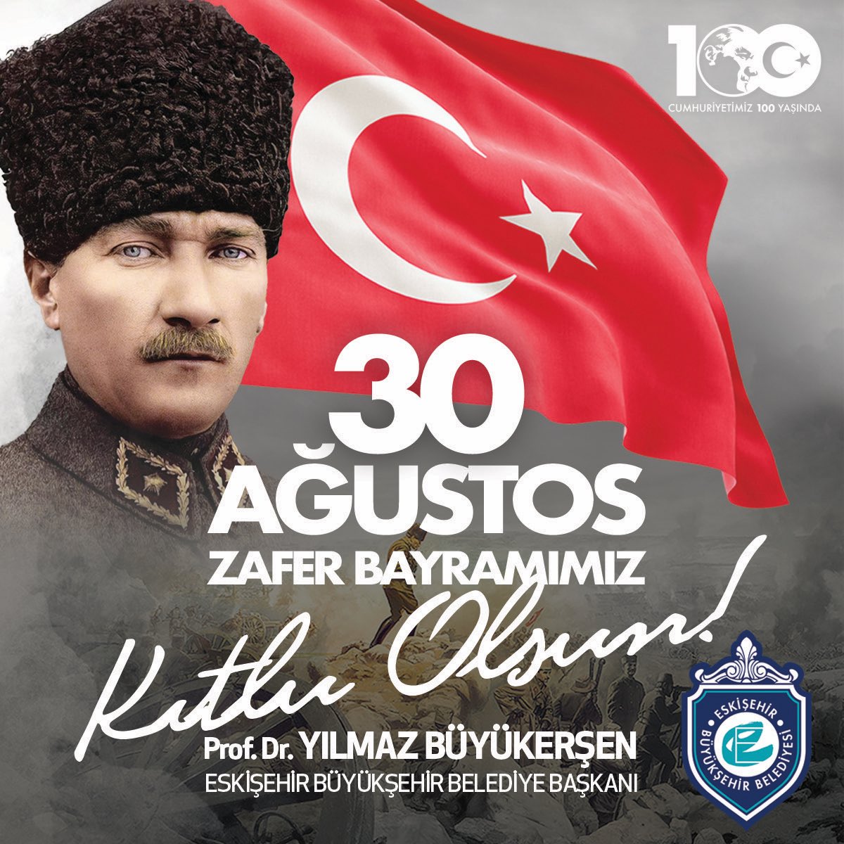 26 Ağustos'ta başlayıp 30 Ağustos 1922’de büyük bir zaferle sonuçlanan Büyük Taarruz ve Başkomutanlık Meydan Muharebesi’nin 101. yılını gururla kutlarken, başta Büyük Önder Mustafa Kemal Atatürk ve silah arkadaşları ile Kurtuluş Savaşımızda, öncesinde ve bugüne kadar cennet
