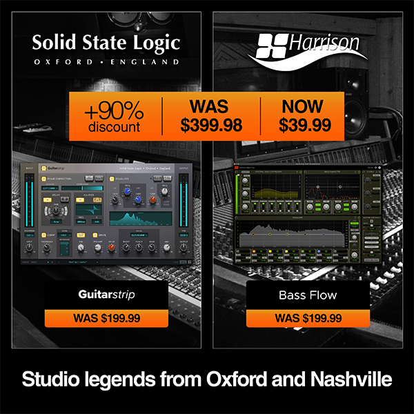 HARRISON BASS FLOW AND SSL GUITARSTRIP PLUG-IN BUNDLE – ONLY $39.99 (Was $399.98)  Acoustic, electric, and bass - craft the perfect tone and save 90% on two specialist plugins from Harrison and Solid State Logic.  Jump over to the SSL eStore today - bit.ly/3YR2tA1