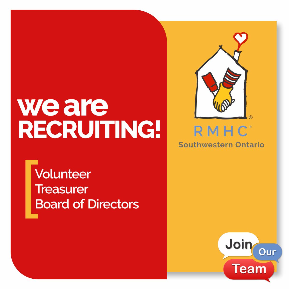 Your to-do list: Network, build on your experience, share ideas, help your community...You'll want to apply for the Volunteer Treasurer role on the RMHC-SWO Board of Directors! Get all the details on our website and apply today: rmhc-swo.ca/career-opportu…