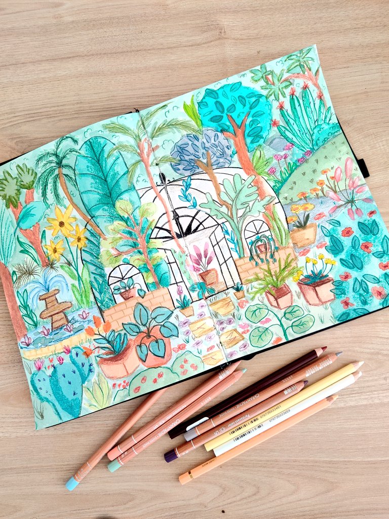 RaveenaBaskaran's tweet image. Started a new sketchbook! 📕
Finally overcame my first page anxiety and filled some colours 🎨 🥳 &quot;Secret Garden&quot;🏡

#sketchbookpractice #sketchbookpages #sketchbookdaily #sketchbookdrawing #sketchbookspread #sketchbookspread #kidsillustration #illustrationsketch #illustration