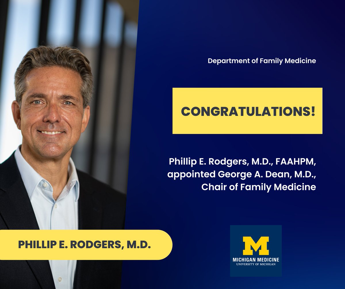 Congratulations to @PhilRodgersMD! We're thrilled to announce his appointment as the George A. Dean, M.D., Chair of Family Medicine.