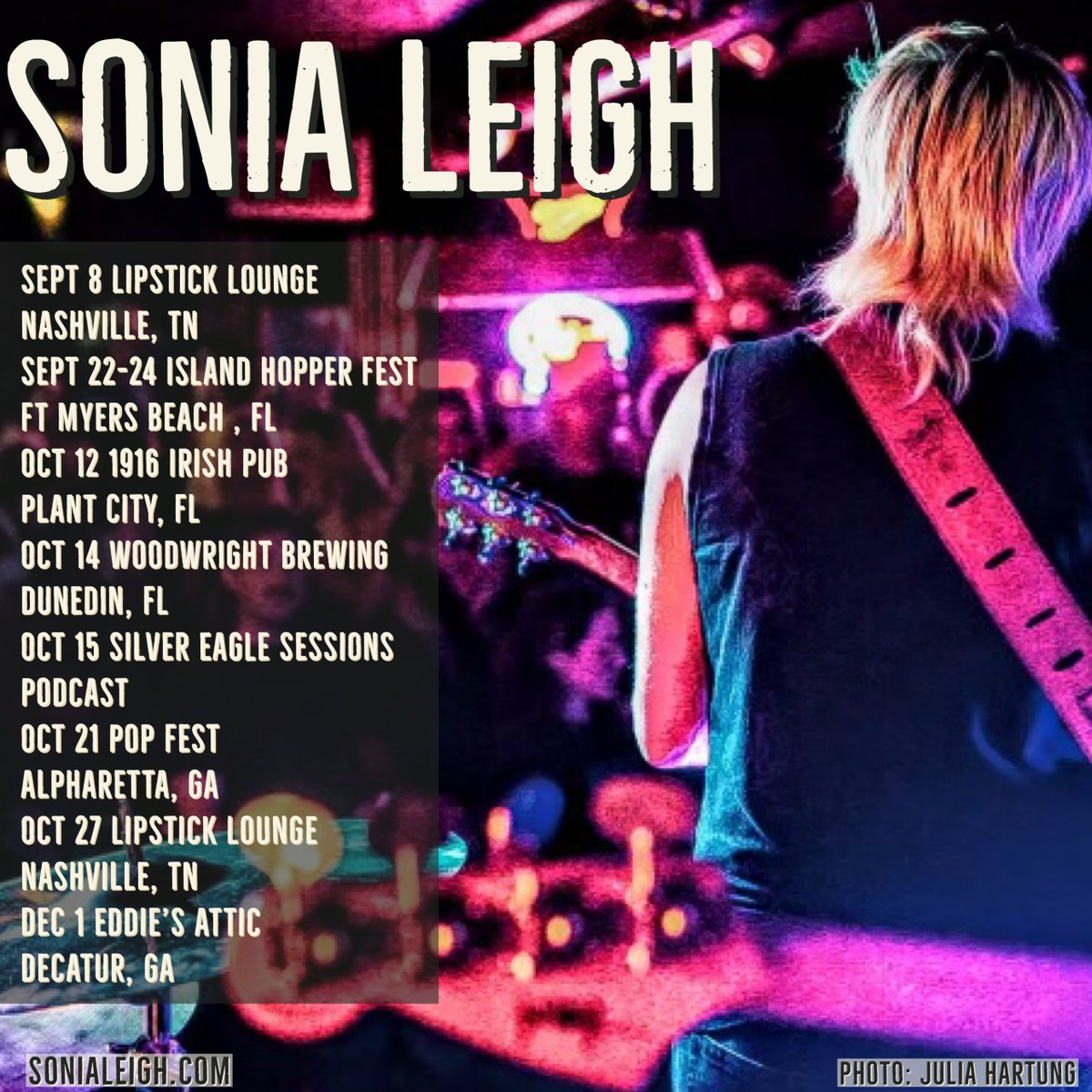 sonialeigh's tweet photo. #sonialeigh See y'all on the road ! #lipsticklounge #islandhopperfest #woodwrightbrewing #1916irishpub #silvereaglesessions #alpharettapopfest #eddiesattic https://t.co/TayZSBRYPp