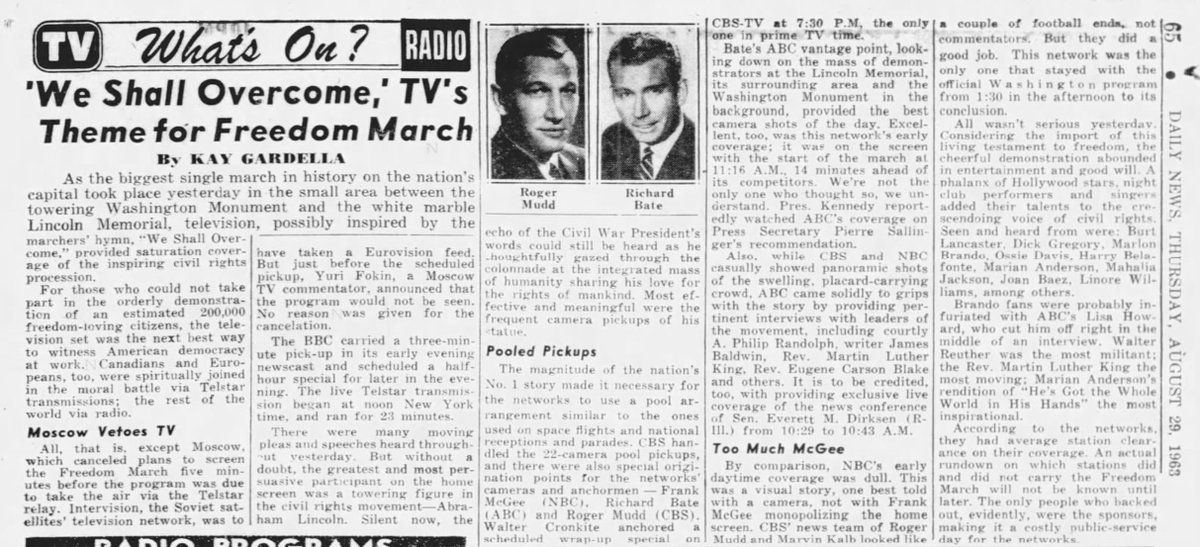 CONELRAD6401240's tweet photo. Published #OTD 60 years ago: Kay Gardella's media column on the March on Washington. https://t.co/ZhGKXRt8Ij