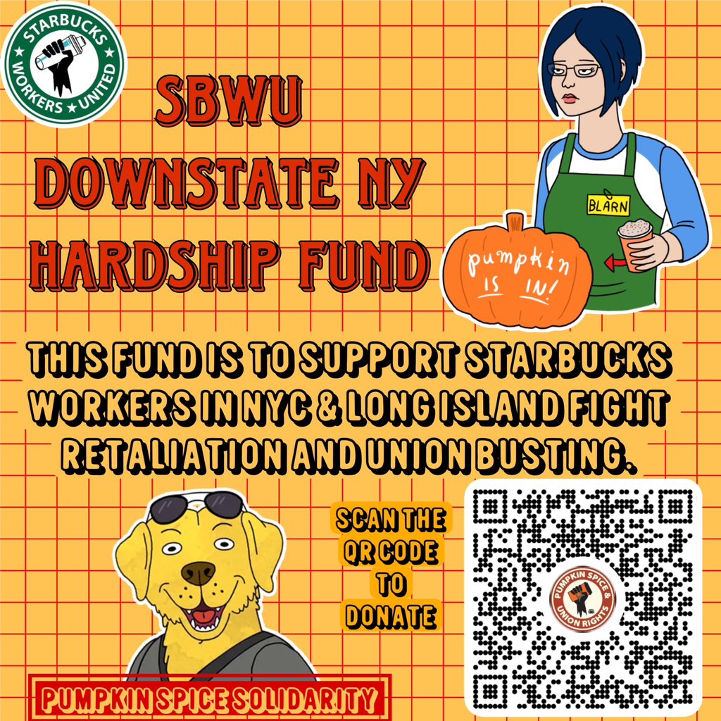 Union Maid (@m_e_g_a_megan) on Twitter photo Pumpkin Spice Season started last week🎃😒Starbucks workers in Long Island have gone on strike already. We know it won’t be the last. So I made a seasonal graphic for our Hardship Fund. Please Share or donate to support <a href="/SBWUNYCmetro/">Starbucks Workers United NYC/Long Island</a> <a href="/SBWorkersUnited/">Starbucks Workers United</a> Pumpkin Spice Season started last week🎃😒Starbucks workers in Long Island have gone on strike already. We know it won’t be the last. So I made a seasonal graphic for our Hardship Fund. Please Share or donate to support <a href="/SBWUNYCmetro/">Starbucks Workers United NYC/Long Island</a> <a href="/SBWorkersUnited/">Starbucks Workers United</a>