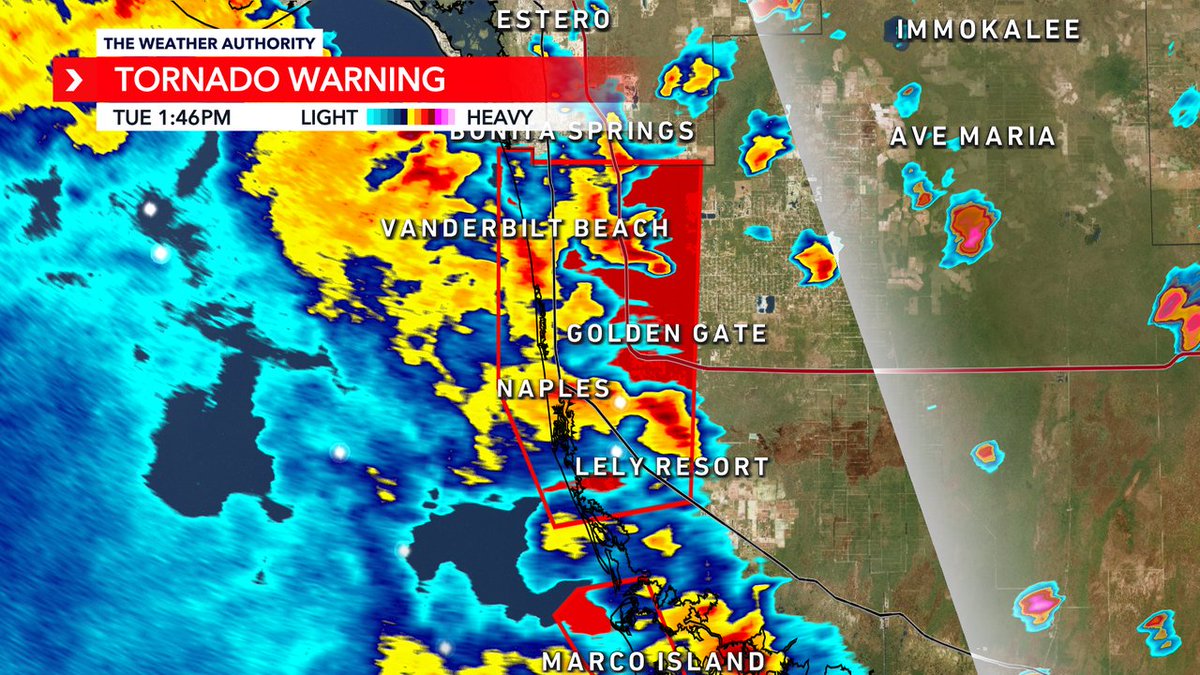 MattDevittWX's tweet photo. *TORNADO WARNING* issued for Collier County until 8/29 2:15PM. Seek shelter immediately! Track storms with Southwest Florida's Most Powerful Radar from @WINKNews on TV and Online here: https://t.co/wcxLQv8wGB https://t.co/bWxQmr4jh3