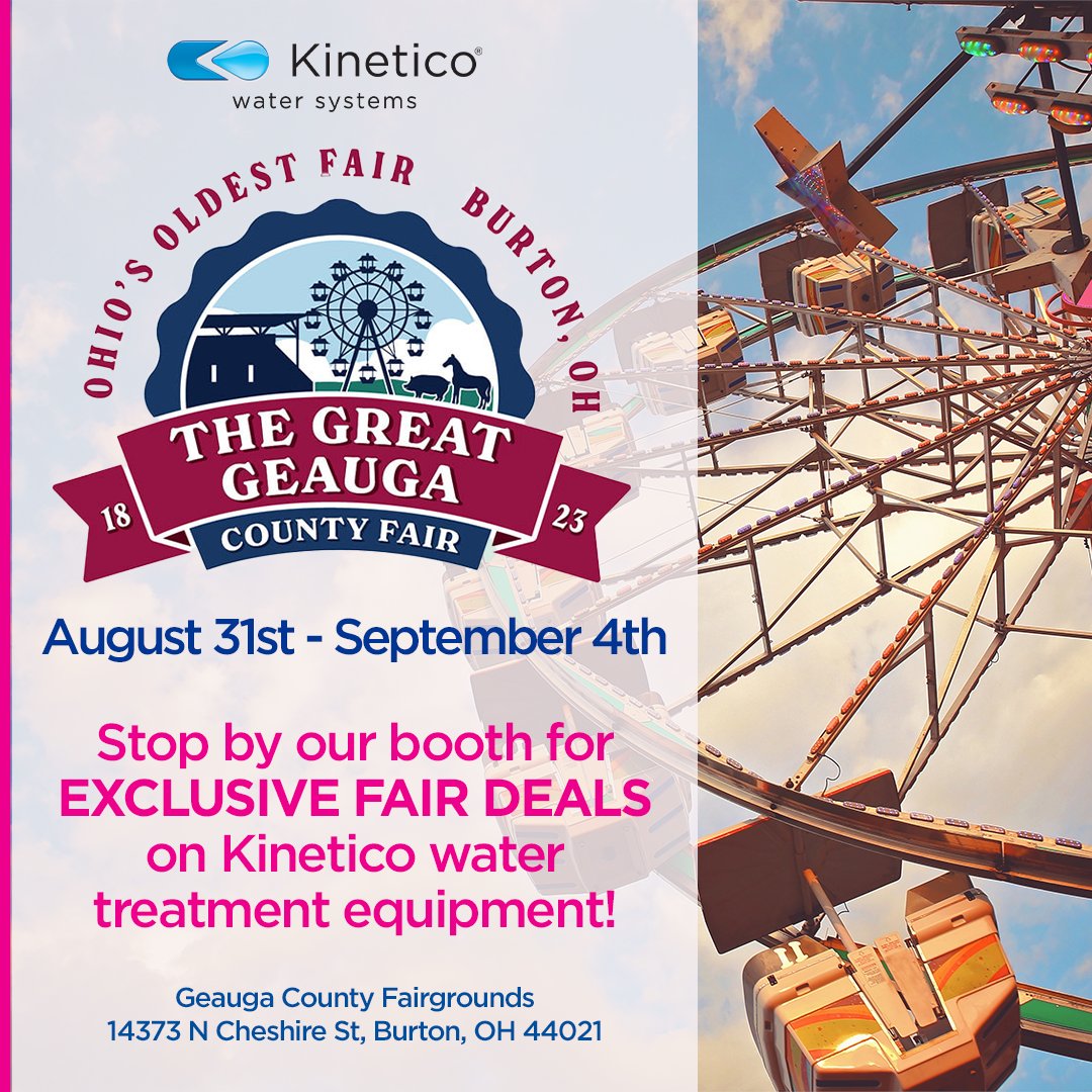 Visit the #Kinetico booth at the Geauga County Fair from August 31st - September 4th for EXCLUSIVE FAIR DEALS on Kinetico water treatment equipment 💗

#GeaugaCountyFair #KineticoWater #Fair #ClevelandOhio #Ohio #NEO #ClevelandEvents #EventsInCleveland #Cle #Events  #GeaugaCounty
