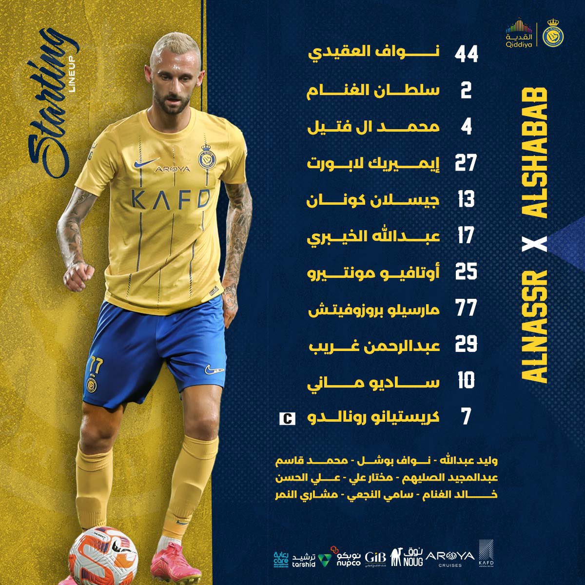 2kma1's tweet photo. #النصر_الشباب تشكيلة نادي النصر https://t.co/rof5ueI3sh
