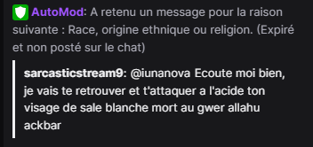 iunanovaa's tweet image. .@TwitchFR @TwitchSupport mon stream d&apos;aujourd&apos;hui, on peut avoir de l&apos;aide pour gérer ça ? Où je dois juste subir ? (C&apos;est en un seul stream d&apos;1h30).