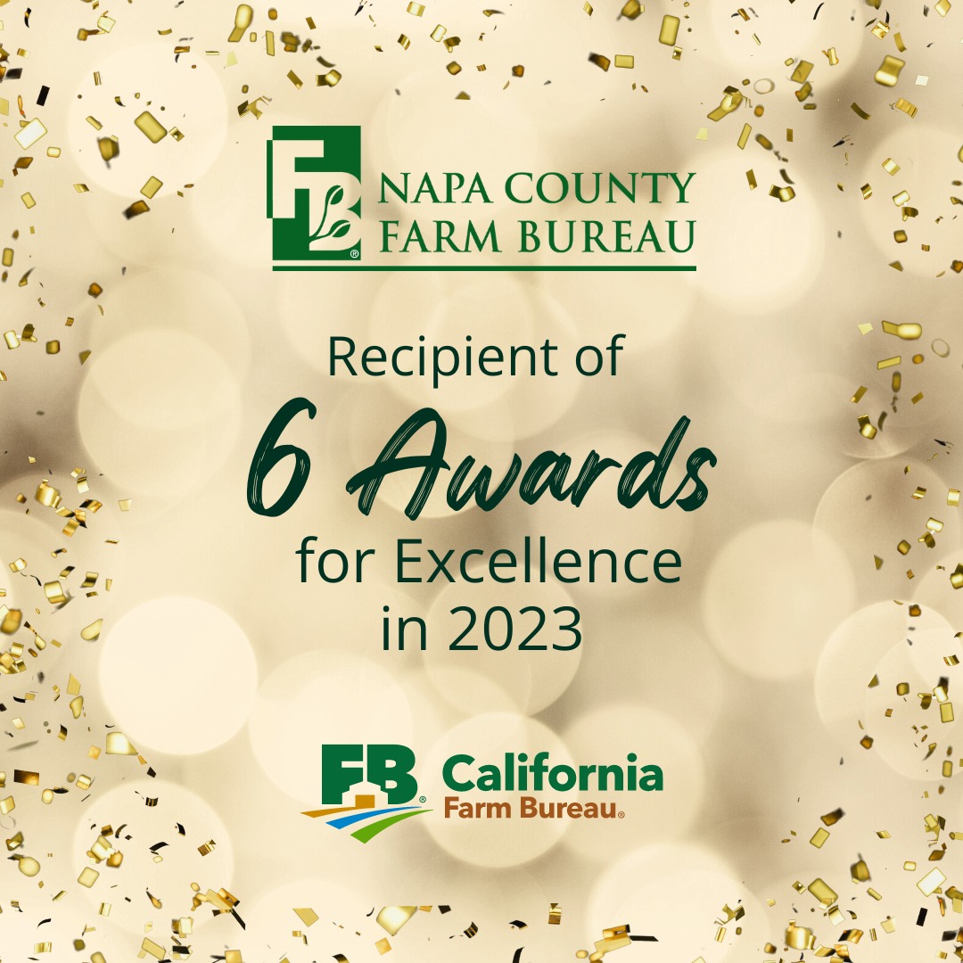 Napa County Farm Bureau received 6 awards for excellence this year from the California Farm Bureau in the areas of Membership, Policy Implementation, Leadership, Agricultural Promotion &amp; Education, Public Relations and Young Farmers &amp; Ranchers. #napavalley