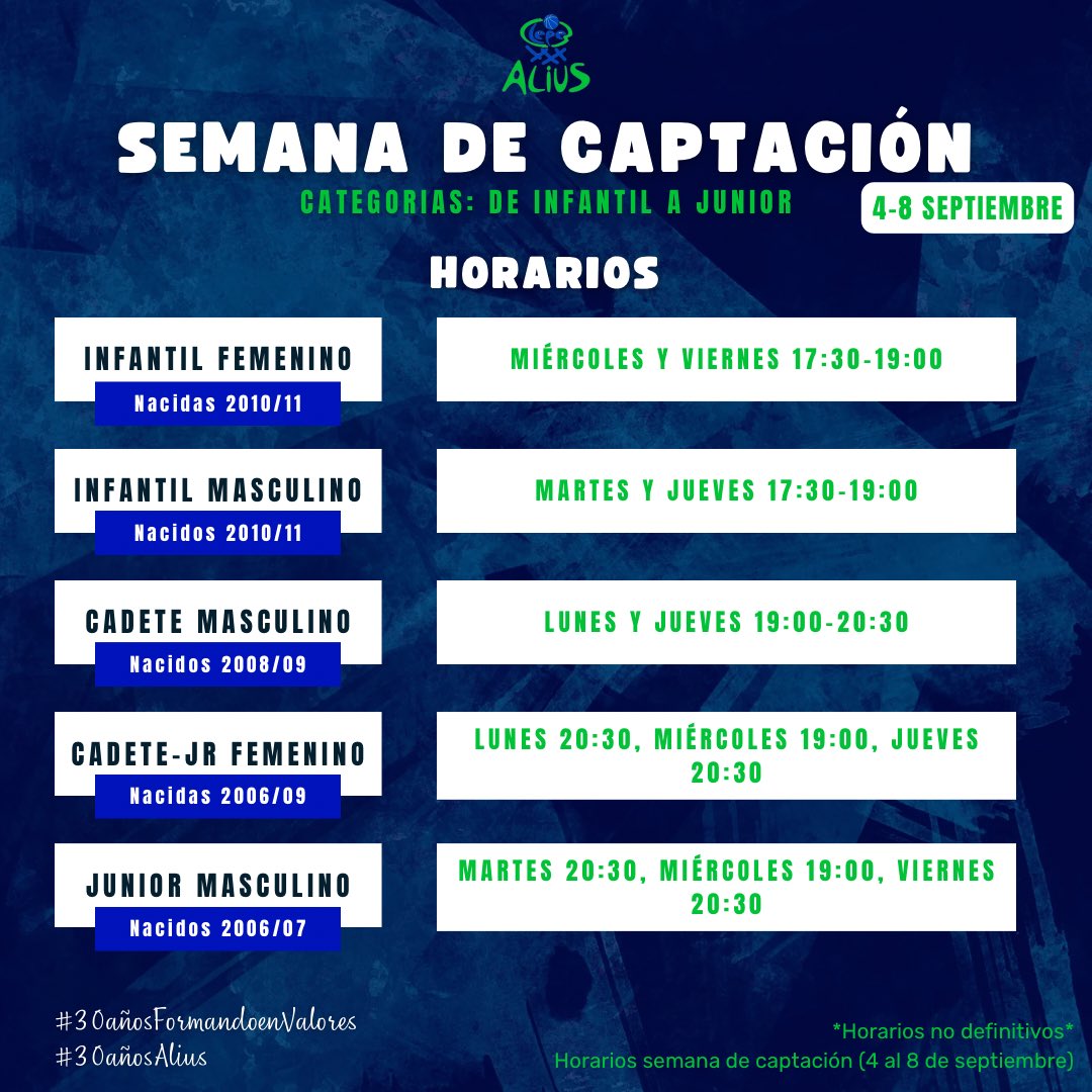 CbLepeAlius's tweet photo. ¡COMENZAMOS YAAA! 🏁🏁

Arrancan nuestros entrenamientos de escuela con las categorías infantiles, cadetes y juniors ⛹🏽‍♀️⛹🏽‍♂️

🗓️A partir del lunes 4 comienza la temporada para nuestros chicos y chicas, y para todo aquel jugador o jugadora que quiera probar nuestro deporte 🏀 https://t.co/R0frxEmiXf