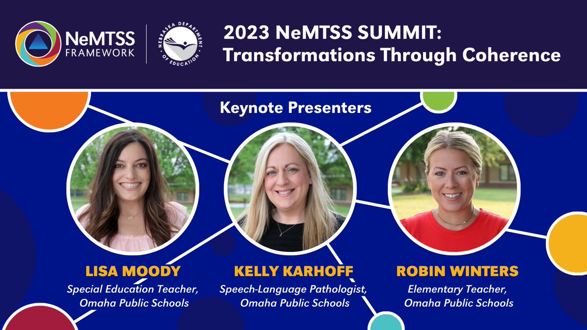 NeMTSS's tweet photo. We can't wait to hear from our inspiring #NeMTSS23 keynote presenters! ✨✨

• Kelly Karhoff, Lisa Moody and Robin Winters, @OmahaPubSchool
• Sam Stecher, @mission_monday
• W. David Tilly III, Ph.D., Iowa Dept. of Ed (retired)

Learn more &amp; register: https://t.co/3AgGQ6Exmp https://t.co/vO1vJBqUPZ