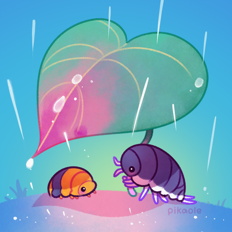 「Sharing leaf umbrella」|pikaole doodleのイラスト