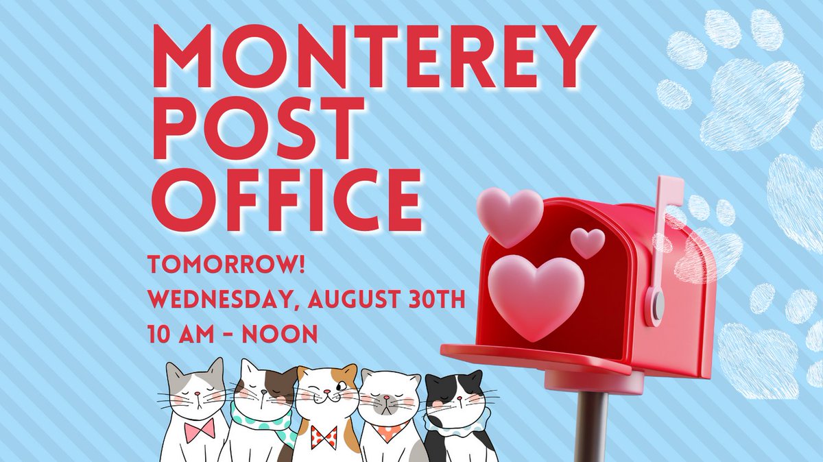 CatsOldies's tweet photo. Come visit Golden Oldies at the Monterey Post Office TOMORROW, August 30th from 10AM - Noon. Our table will be staffed with seasoned GOCR volunteers!

#volunteer #community #cats #monterey #gocr #nonprofit https://t.co/p6wJRrNj8N