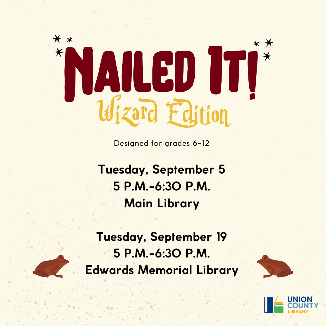 Join us for a friendly cake decorating competition, where you can compete against peers to recreate a magical masterpiece. Designed for grades 6-12. #uclnc#UnionCounty#libraries#teensinucl#uclncteens

Sign up today: uclnc.libnet.info/events