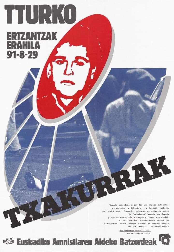 On this day 32 years ago ETA volunteer Juan Mari Ormazabal Tturko was finished off by Spanish repressive forces #Ertzantza with a shot to the temple when he was lying badly wounded on the ground  after a shootout in Bilbao, the Basque Country. #AgurEtaOhore