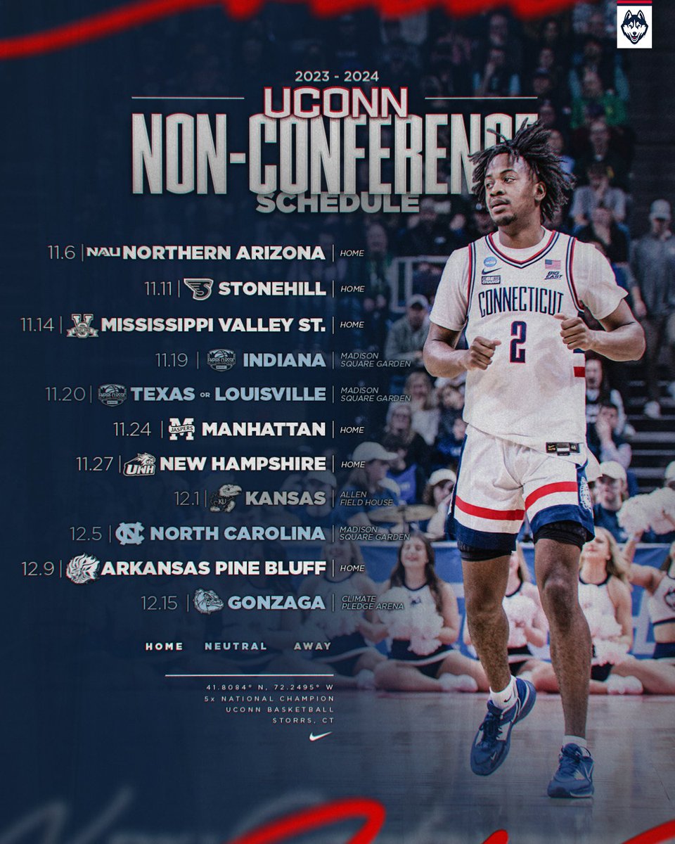 JonRothstein's tweet photo. UConn has released its non-conference schedule for the 2023-24 season. https://t.co/RSGFDibU8A