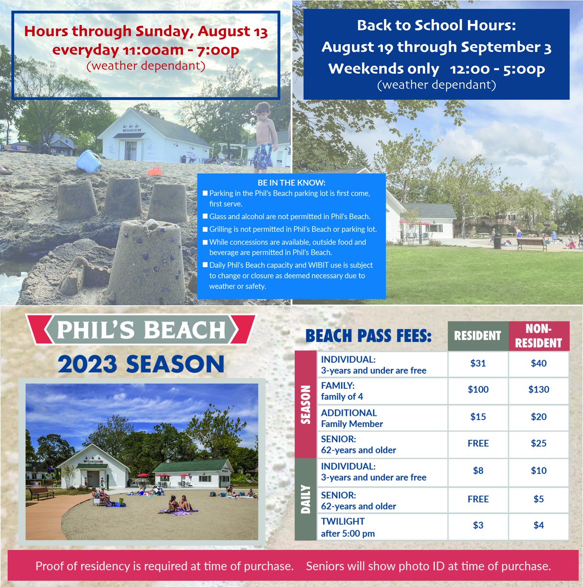 Join us for the last days of summer fun and swimming at Phil's Beach!  Open 12:00-5:00pm THIS Saturday &amp; Sunday (9/2 and 9/3).