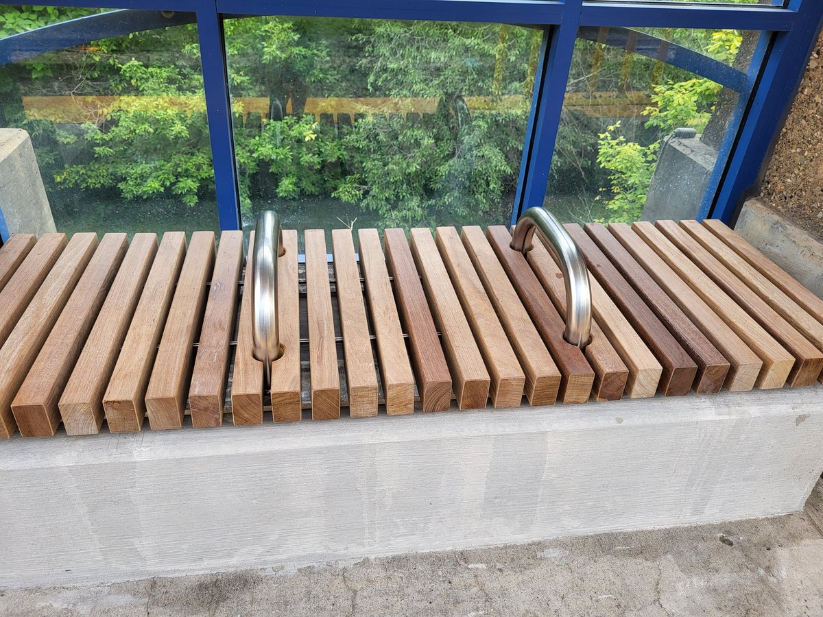 JWhitmerTaylor's tweet photo. New hostile architecture at my stop. Pretty wood and not at all comfortable to sit on. https://t.co/y3OYIqrgiF
