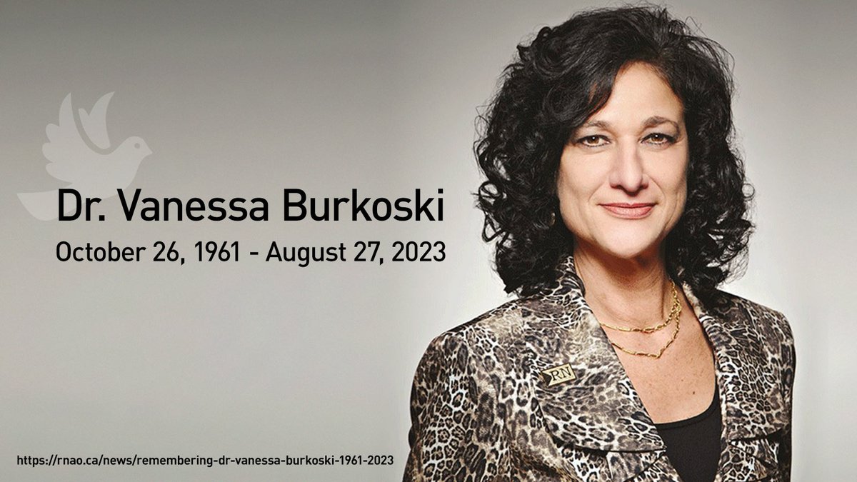 UWinNursing's tweet photo. .@UWindsor #Nursing alumna, former adjunct professor, and @RNAO past-president, Dr. Vanessa Burkoski, has passed away at age 61. Dr. Burkoski's leadership will never be forgotten.

View obituary ⤵️
https://t.co/4tH2xxEMm5

Funeral livestream Sep. 1 ⤵️
https://t.co/1Zr9fZsKOR https://t.co/K0ukUziOmw